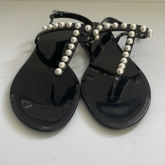 Stuart Weitzman Women's Goldie Jelly Sandals size 10 Black Pearls Slingback - Picture 3 of 6